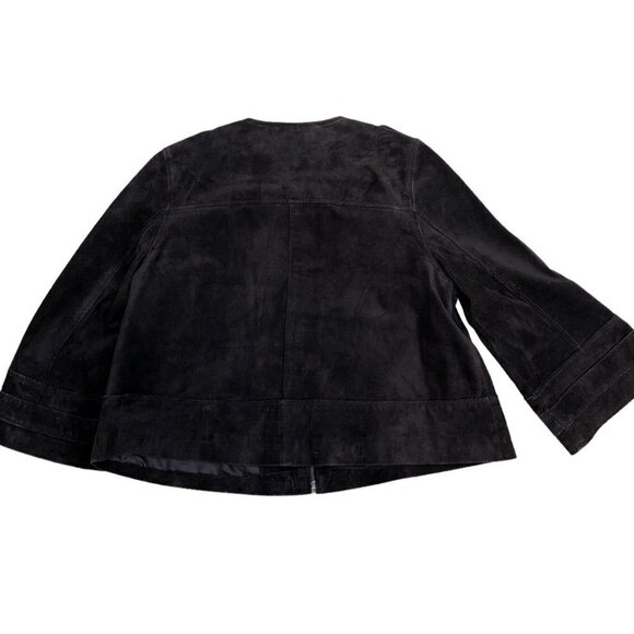ASHLEY B Bernardo Leather Suede Jacket Women's LARGE Coat Black Full Zip Wide‌ - Picture 4 of 7